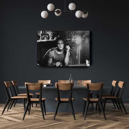 Marlon Brando Smoking Canvas Wall Art – Hollywood Legend Black and White