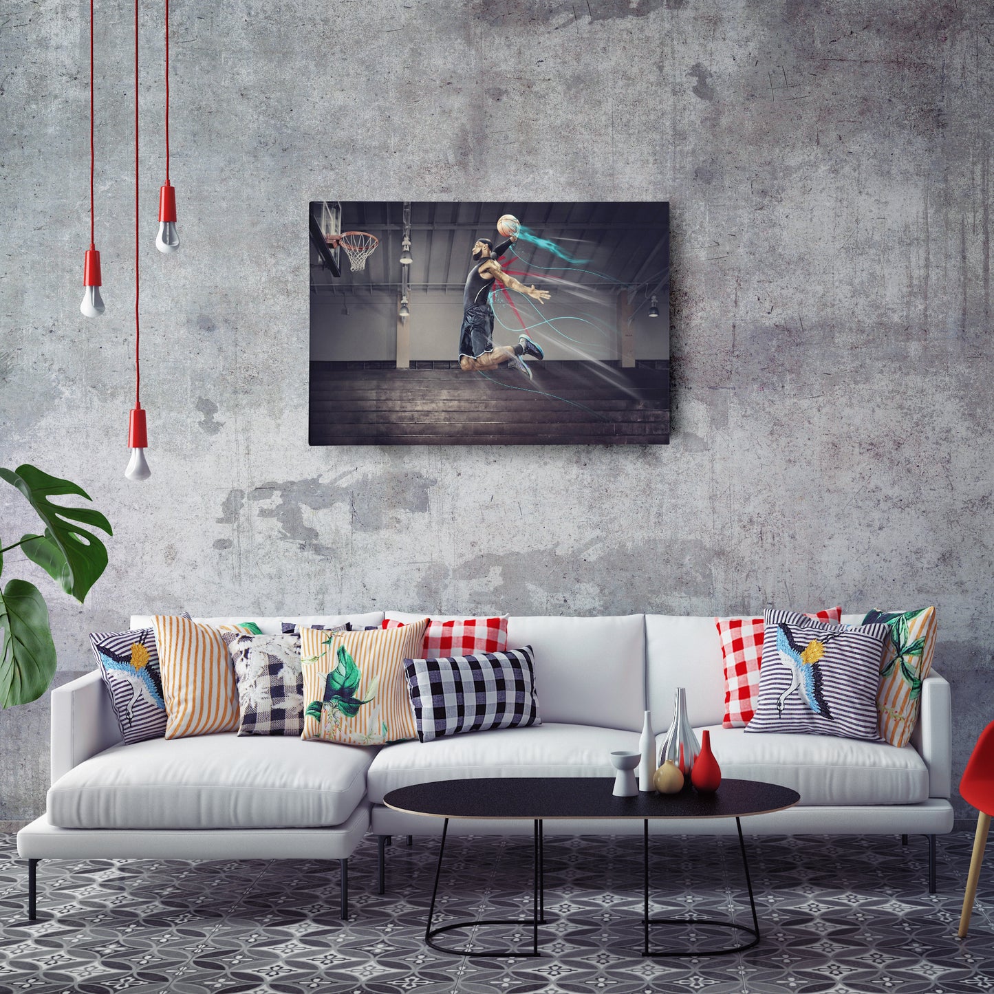 LeBron James Slum Dunk Art Effect Canvas Wall Art – Basketball Art Decor