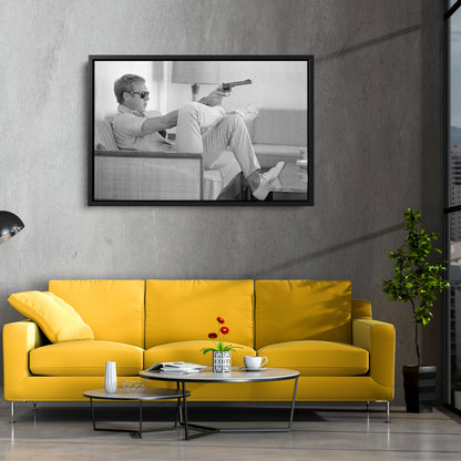 Steve McQueen with Gun Canvas Art – Legendary Movie Star Decor