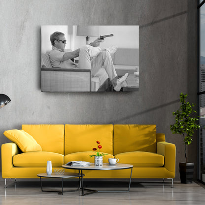 Steve McQueen with Gun Canvas Art – Legendary Movie Star Decor