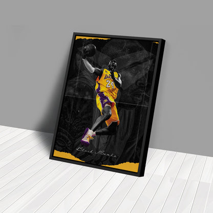 Kobe Bryant Basketball Black Background Canvas Wall Art – NBA Star Print