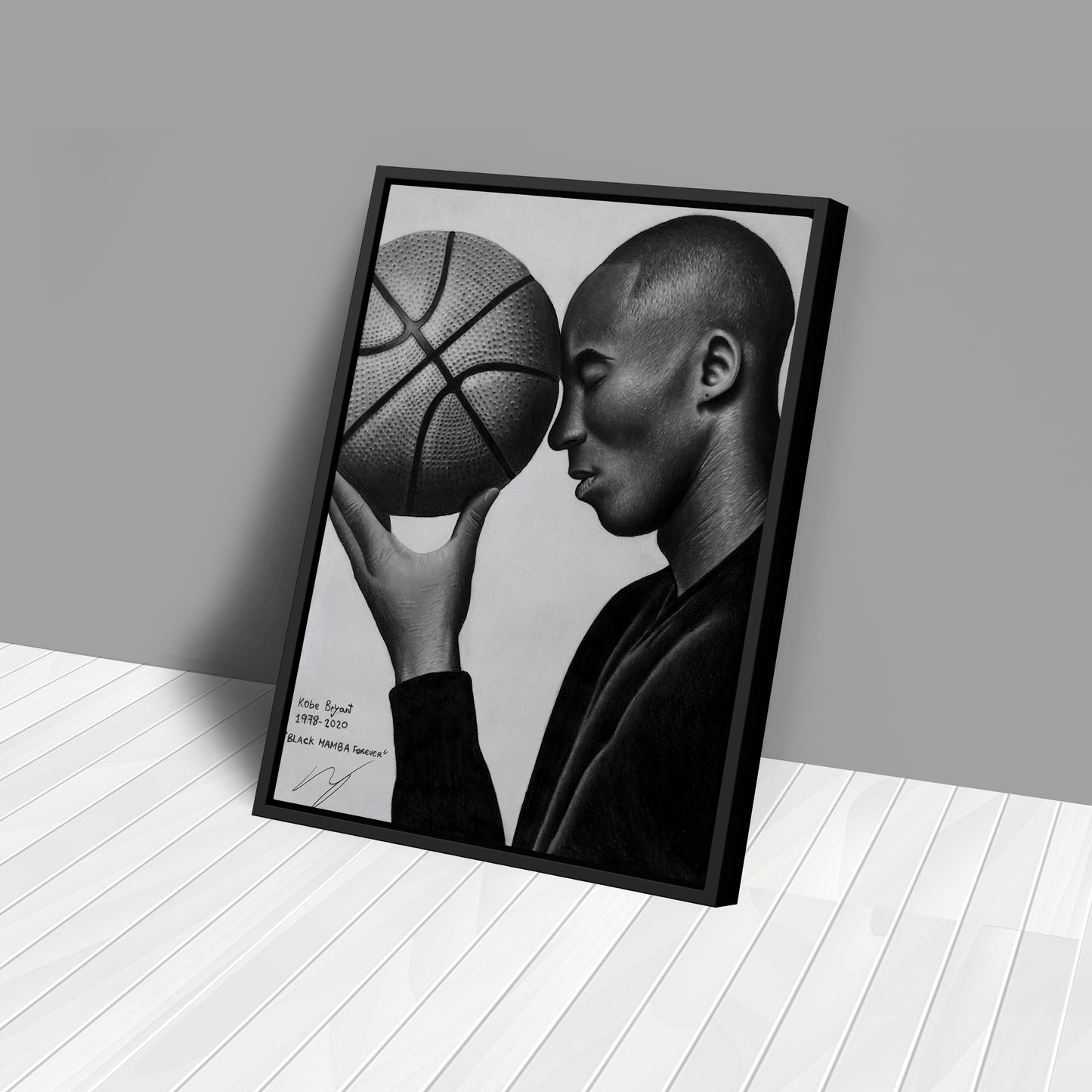 Kobe Bryant Black and White Basketball Canvas Wall Art – Iconic Dunk