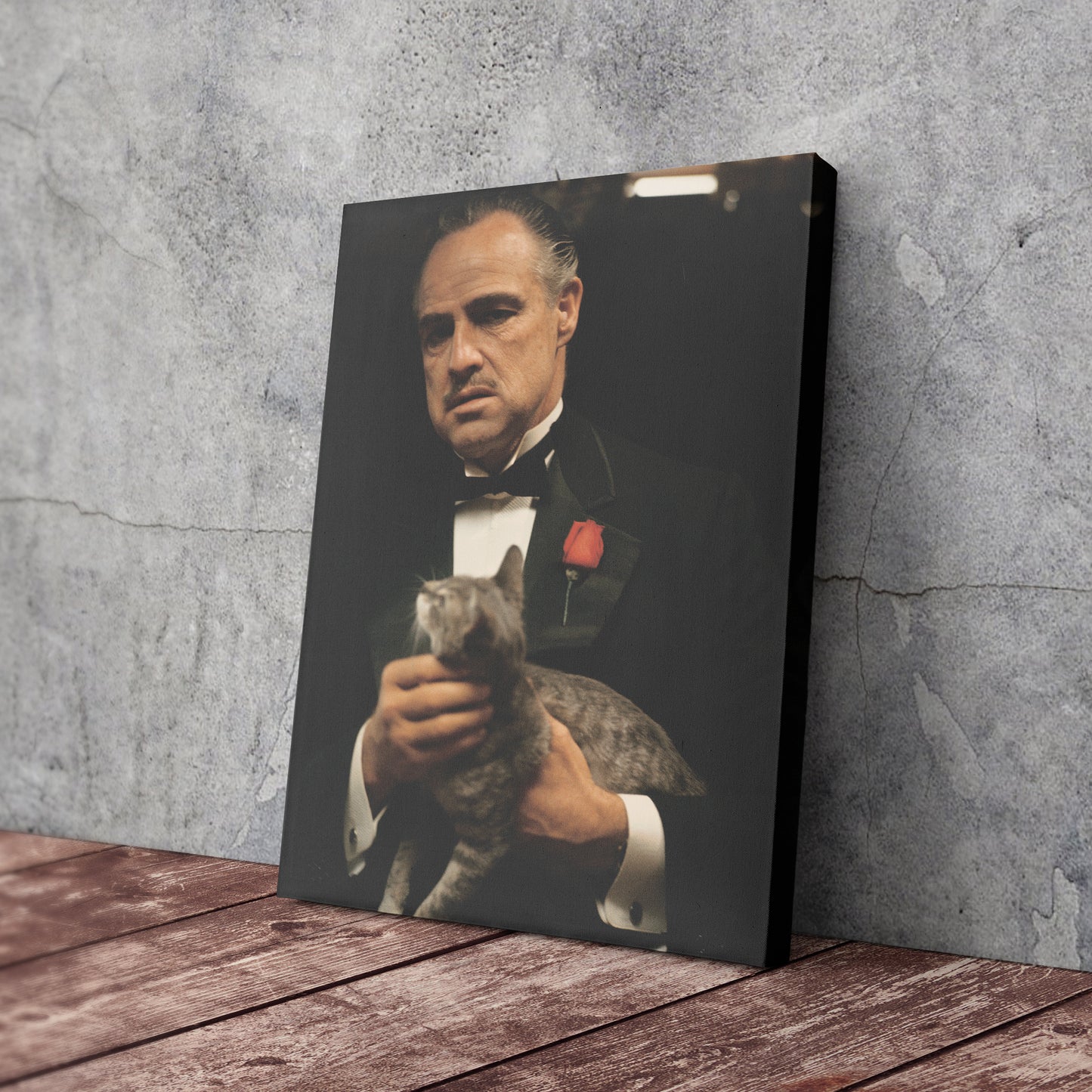 Godfather Marlon Brando Vito Corleone with Cat Canvas Wall Art – Iconic Movie Scene