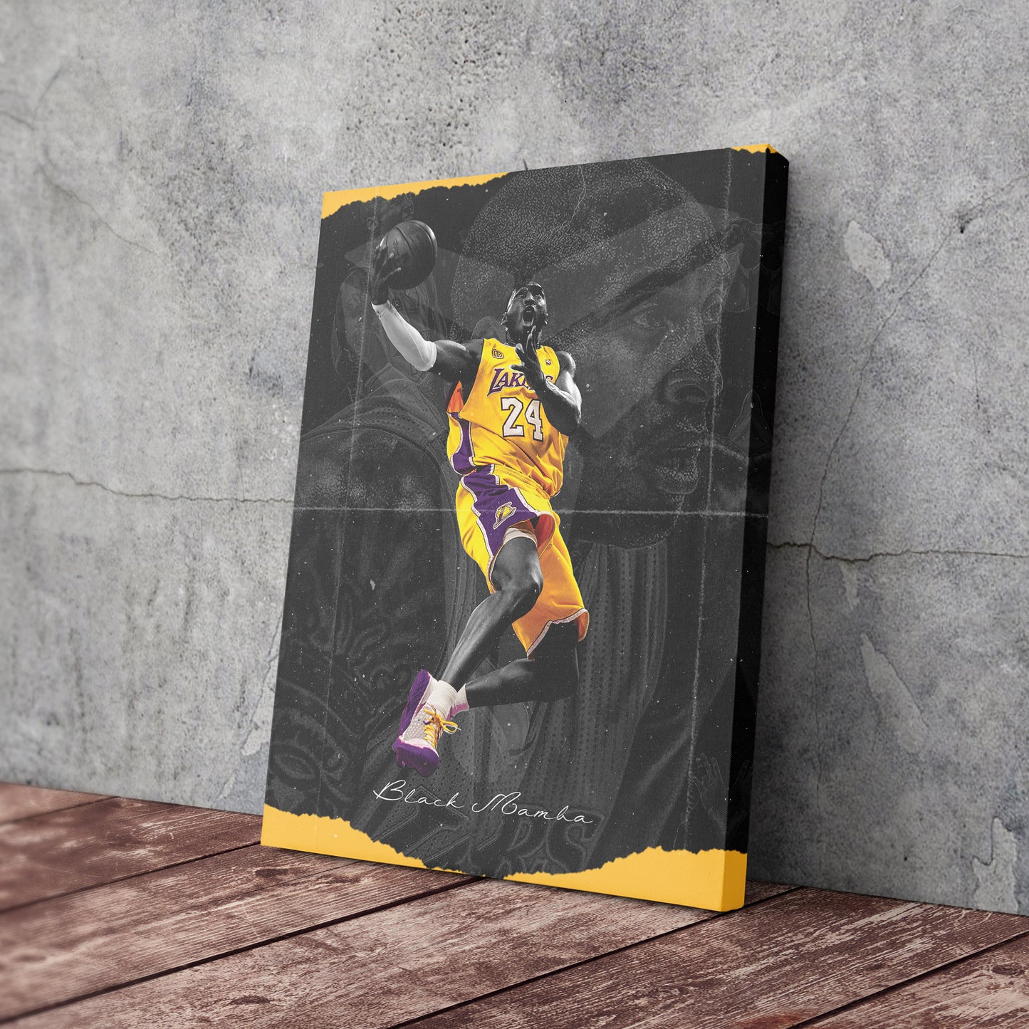 Kobe Bryant Basketball Black Background Canvas Wall Art – NBA Star Print