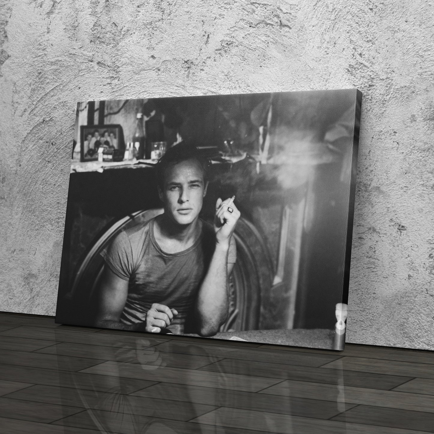 Marlon Brando Smoking Canvas Wall Art – Hollywood Legend Black and White