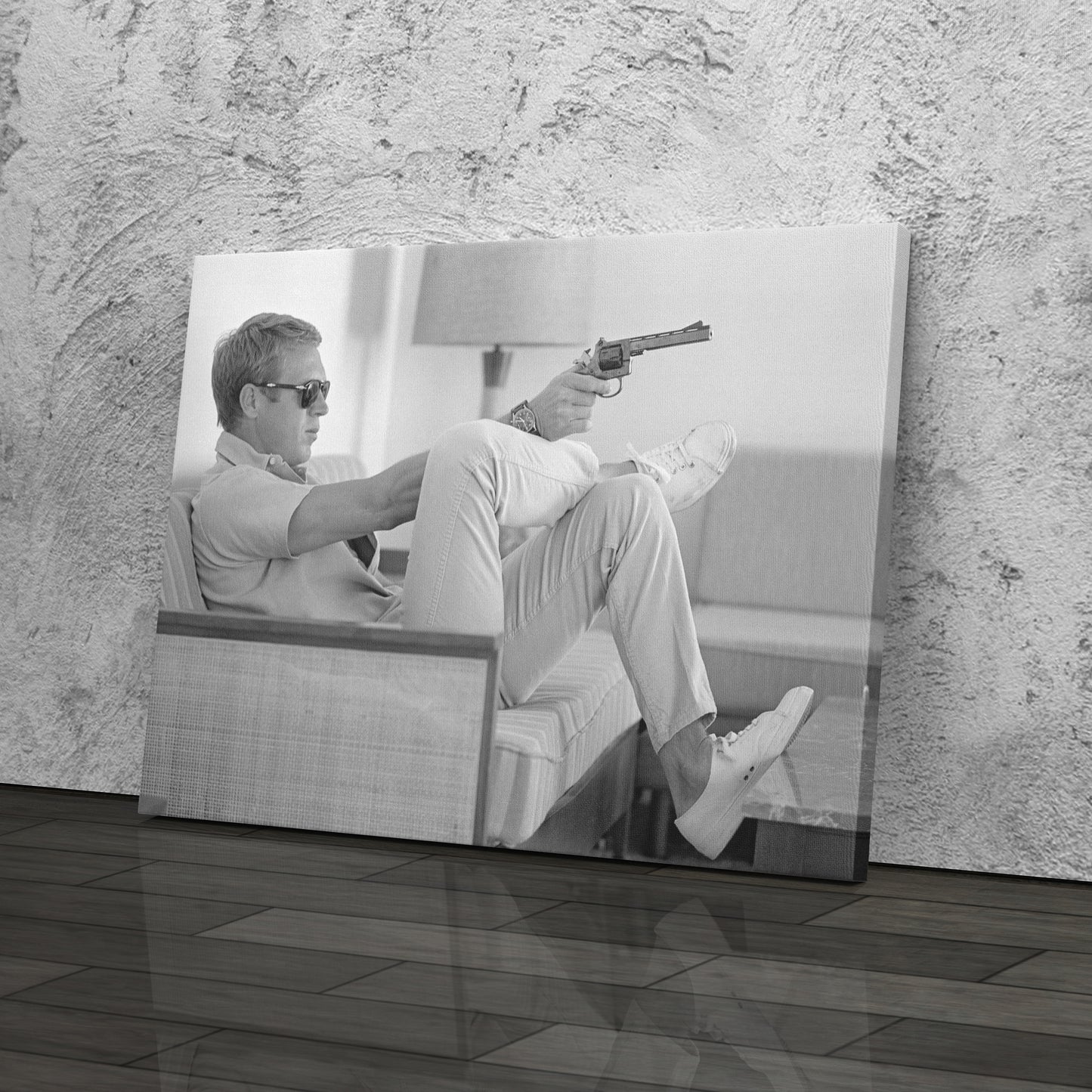 Steve McQueen with Gun Canvas Art – Legendary Movie Star Decor