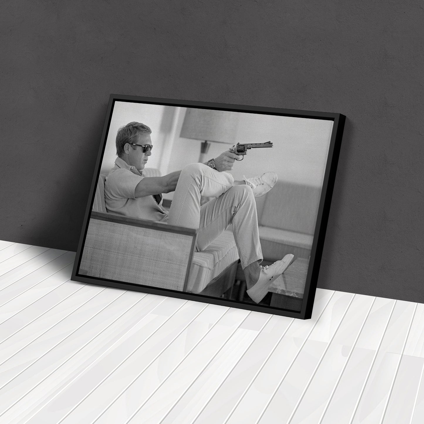 Steve McQueen with Gun Canvas Art – Legendary Movie Star Decor