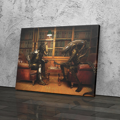 Alien vs Predator Playing Chess Wall Art - Canvas Print Home Decor