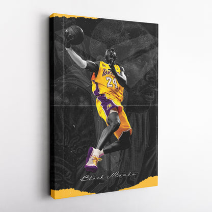 Kobe Bryant Basketball Black Background Canvas Wall Art – NBA Star Print