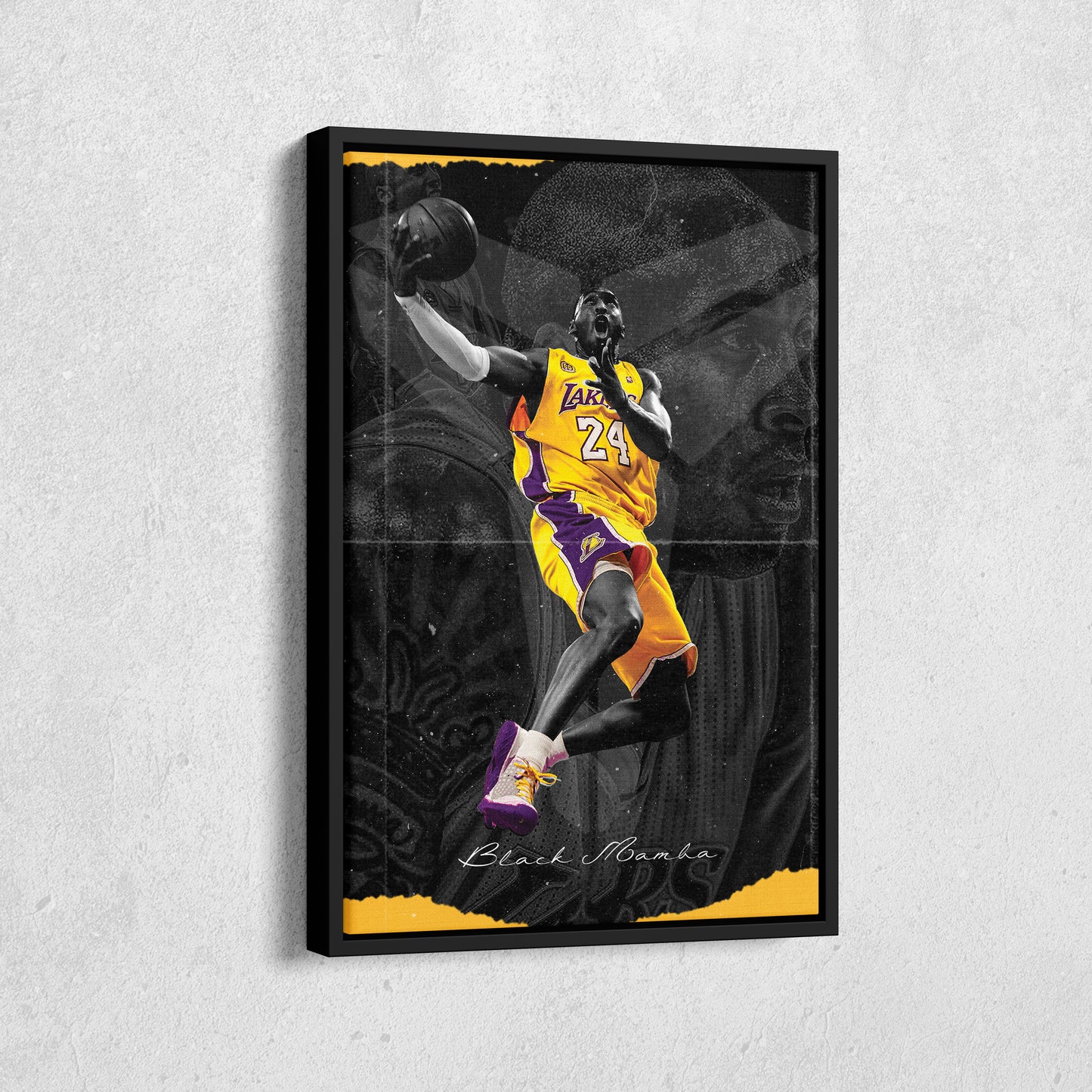 Kobe Bryant Basketball Black Background Canvas Wall Art – NBA Star Print