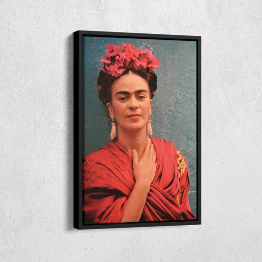 Frida Kahlo Red Dress Canvas Wall Art – Vibrant Painter's Portrait