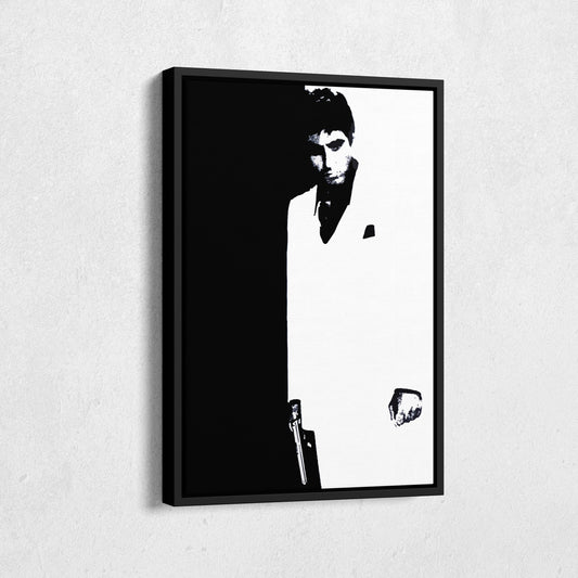 Scarface Al Pacino Black and White Canvas Art – Gangster Film Legend Decor