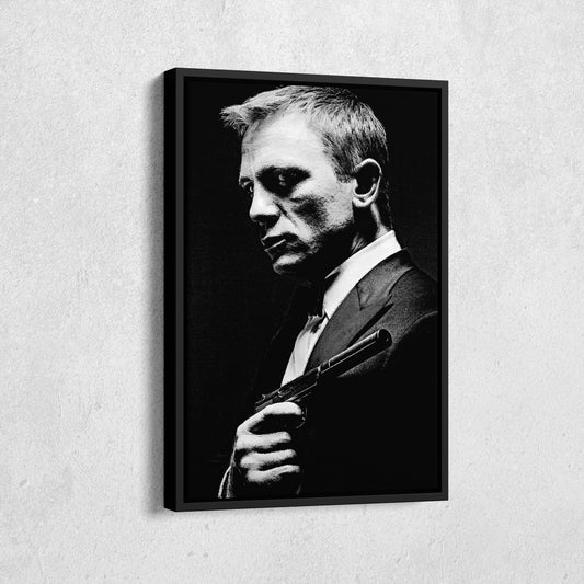 James Bond Black and White Painting Canvas Wall Art – Timeless Spy Decor