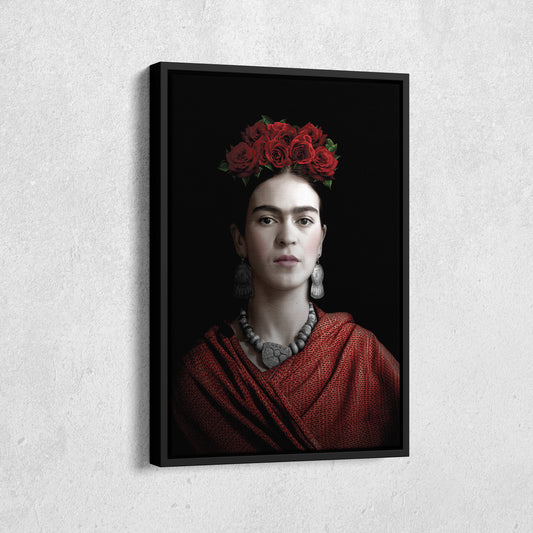 Frida Kahlo Beauty Flower Canvas Wall Art – Artistic Portrait Print