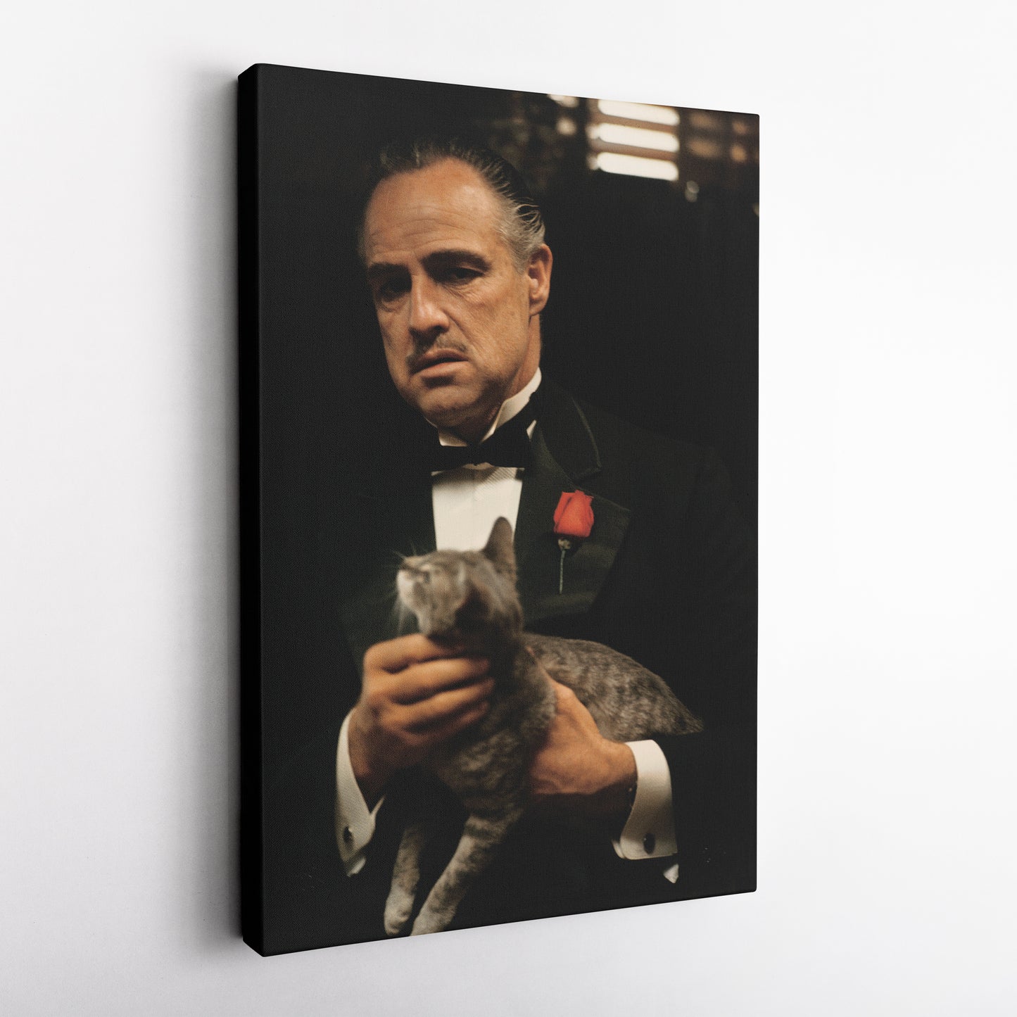 Godfather Marlon Brando Vito Corleone with Cat Canvas Wall Art – Iconic Movie Scene