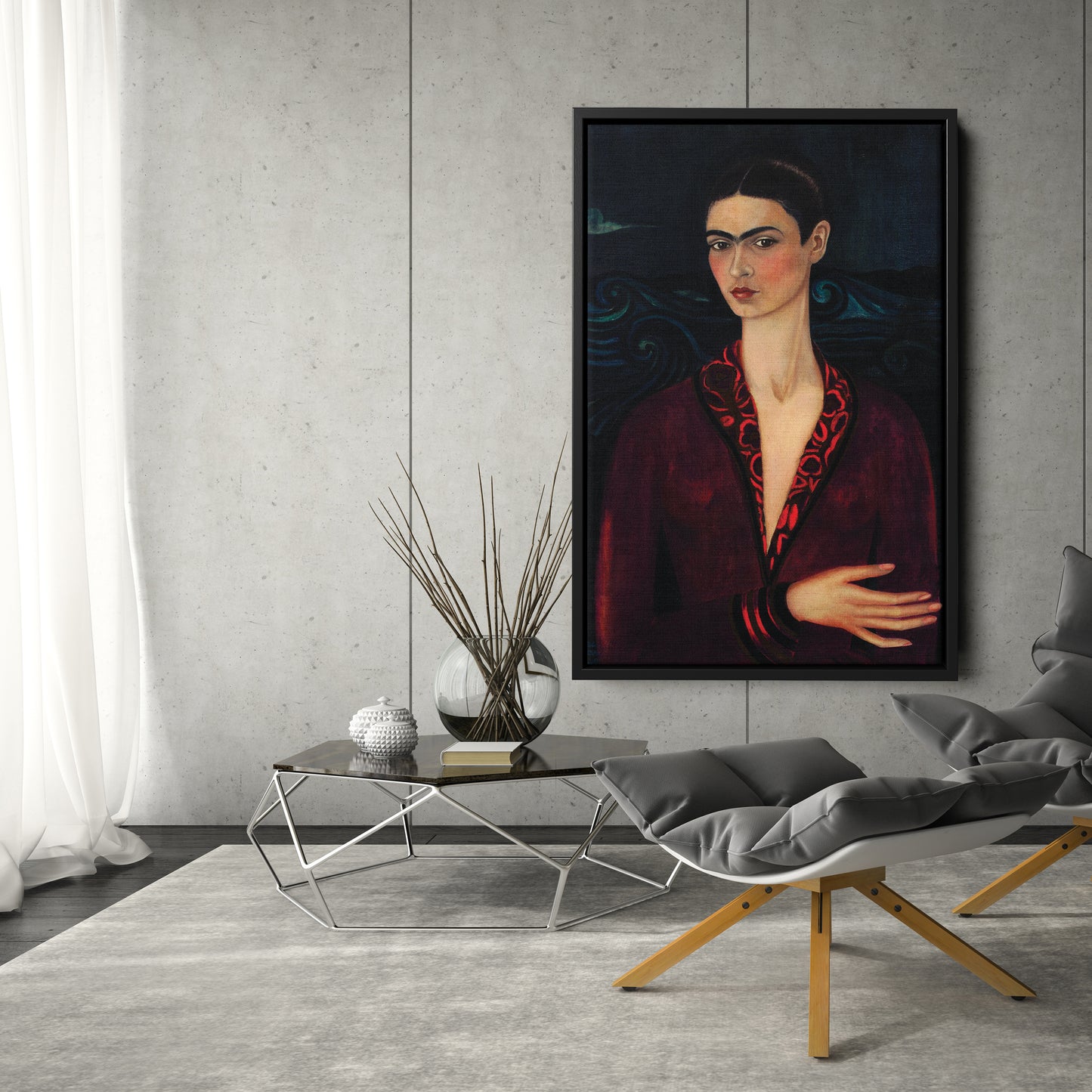 Frida Kahlo Poster with Red Dress Canvas Wall Art Home Decor Framed Art