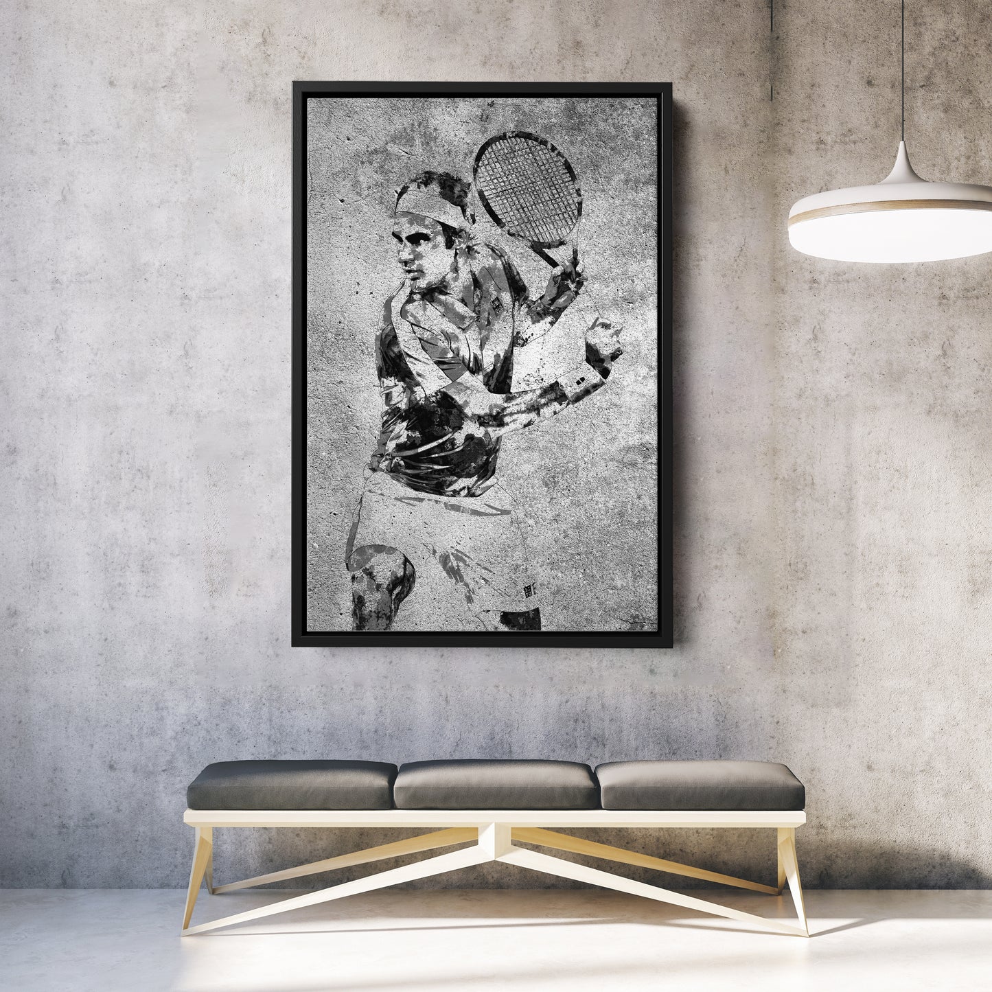 Roger Federer Tennis Canvas Wall Art – Grunge Texture Sports Legend Decor