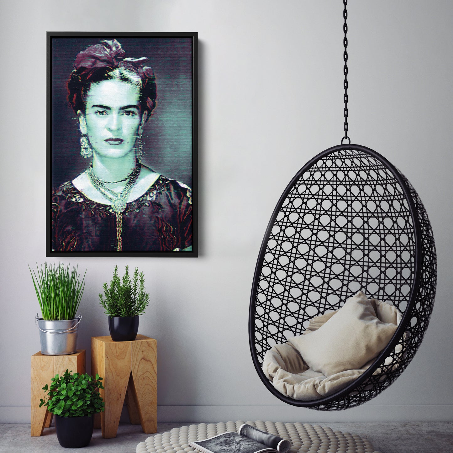 Frida Kahlo Glitch Canvas Wall Art – Creative Art Decor for Home