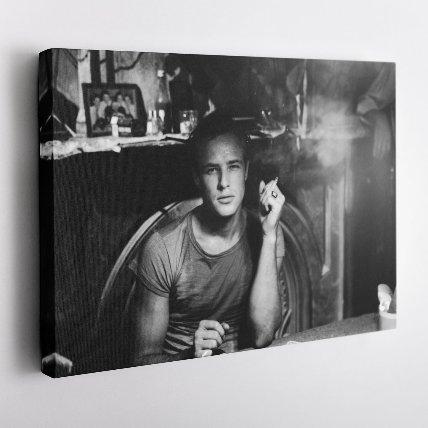 Marlon Brando Smoking Canvas Wall Art – Hollywood Legend Black and White