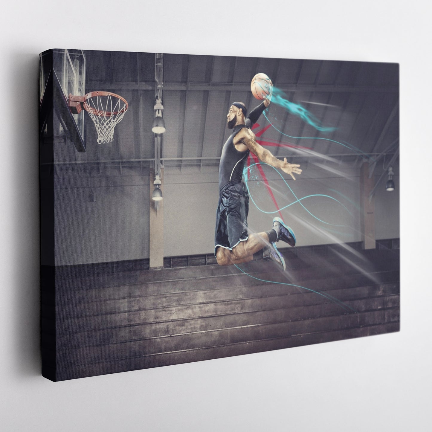 LeBron James Slum Dunk Art Effect Canvas Wall Art – Basketball Art Decor