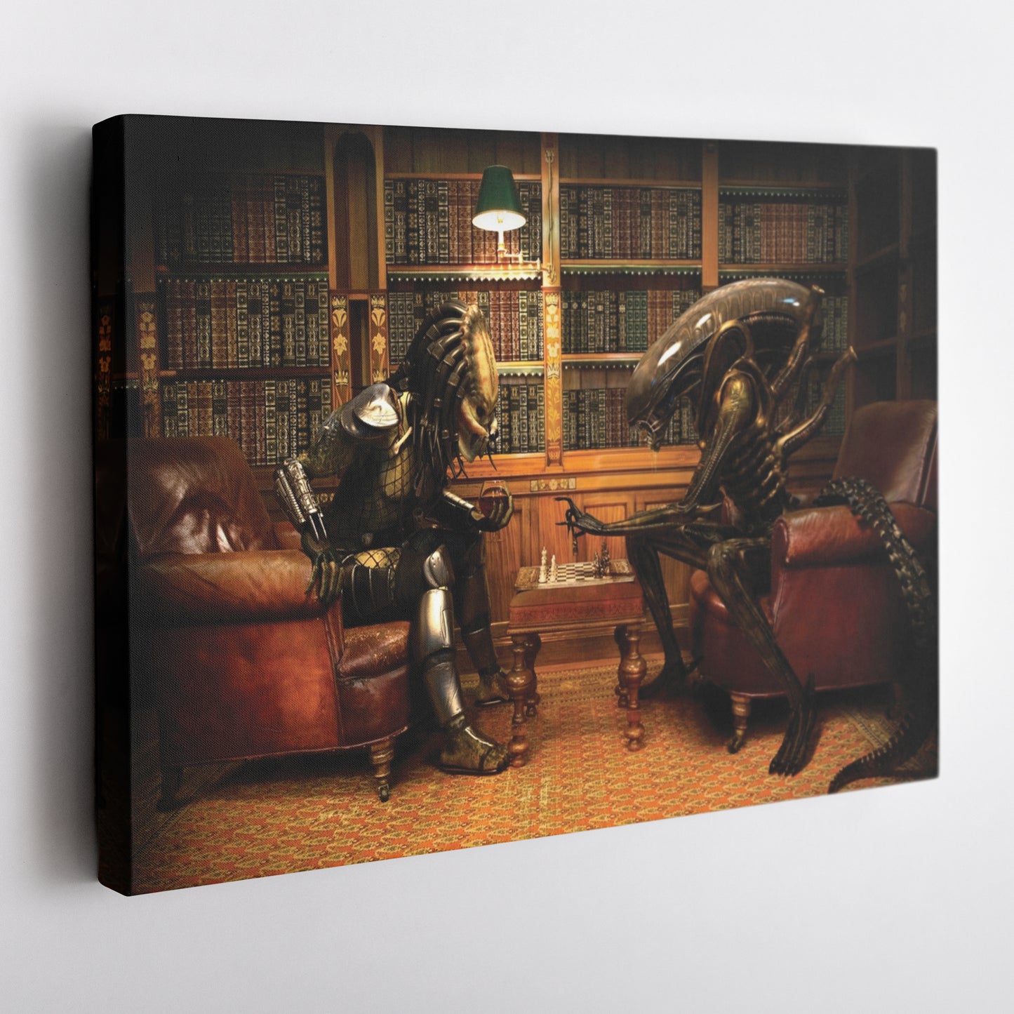 Alien vs Predator Playing Chess Wall Art - Canvas Print Home Decor