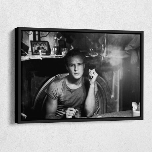 Marlon Brando Smoking Canvas Wall Art – Hollywood Legend Black and White