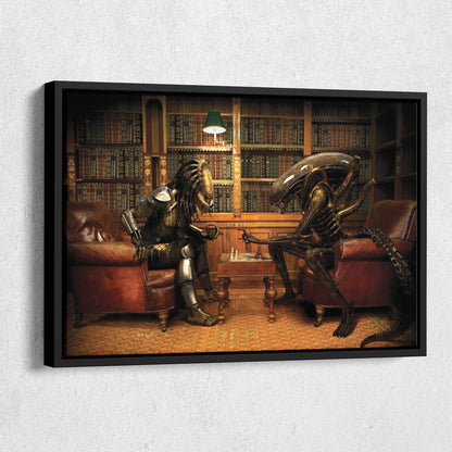 Alien vs Predator Playing Chess Wall Art - Canvas Print Home Decor