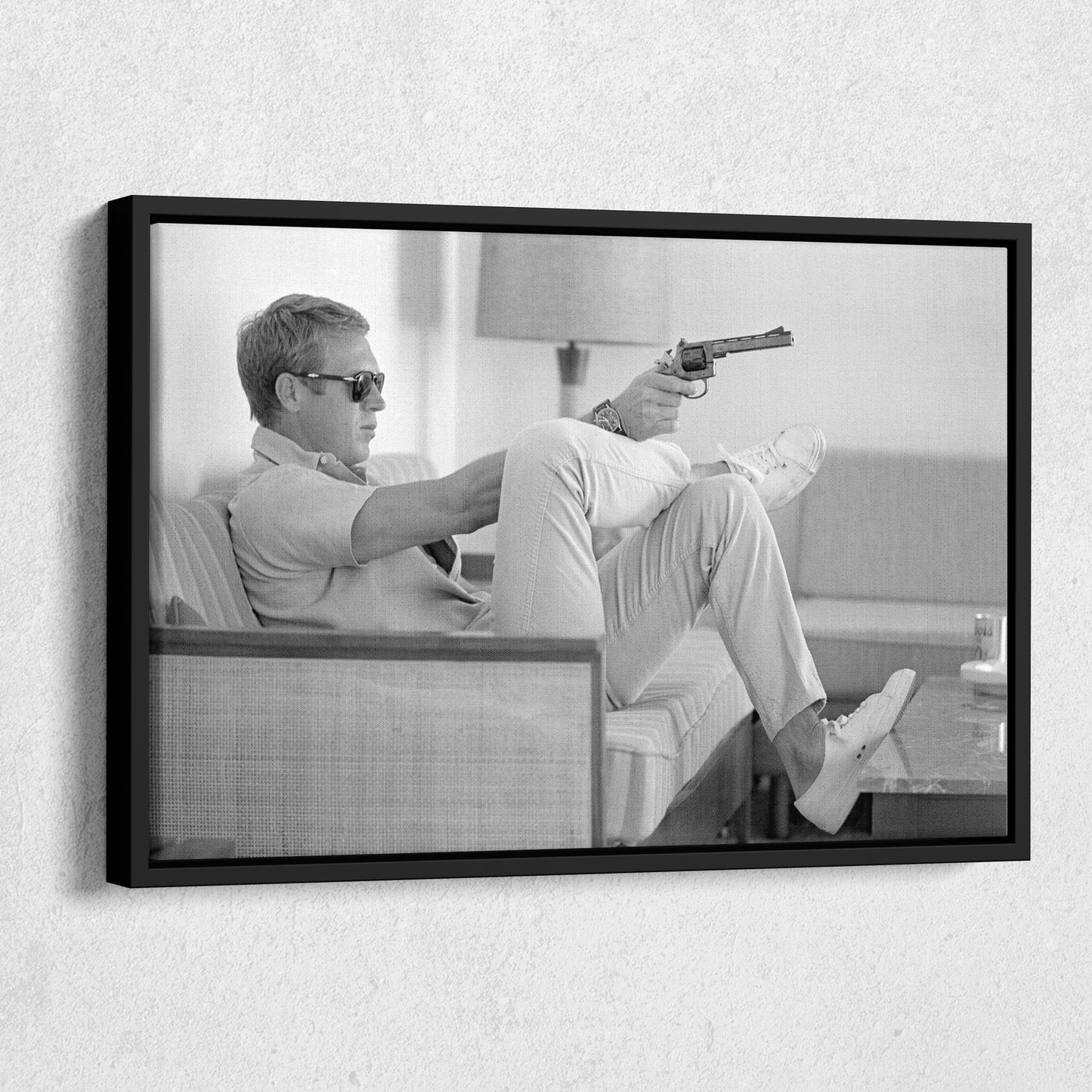 Steve McQueen with Gun Canvas Art – Legendary Movie Star Decor