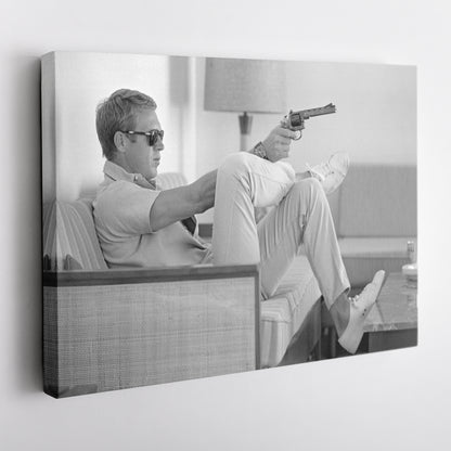 Steve McQueen with Gun Canvas Art – Legendary Movie Star Decor