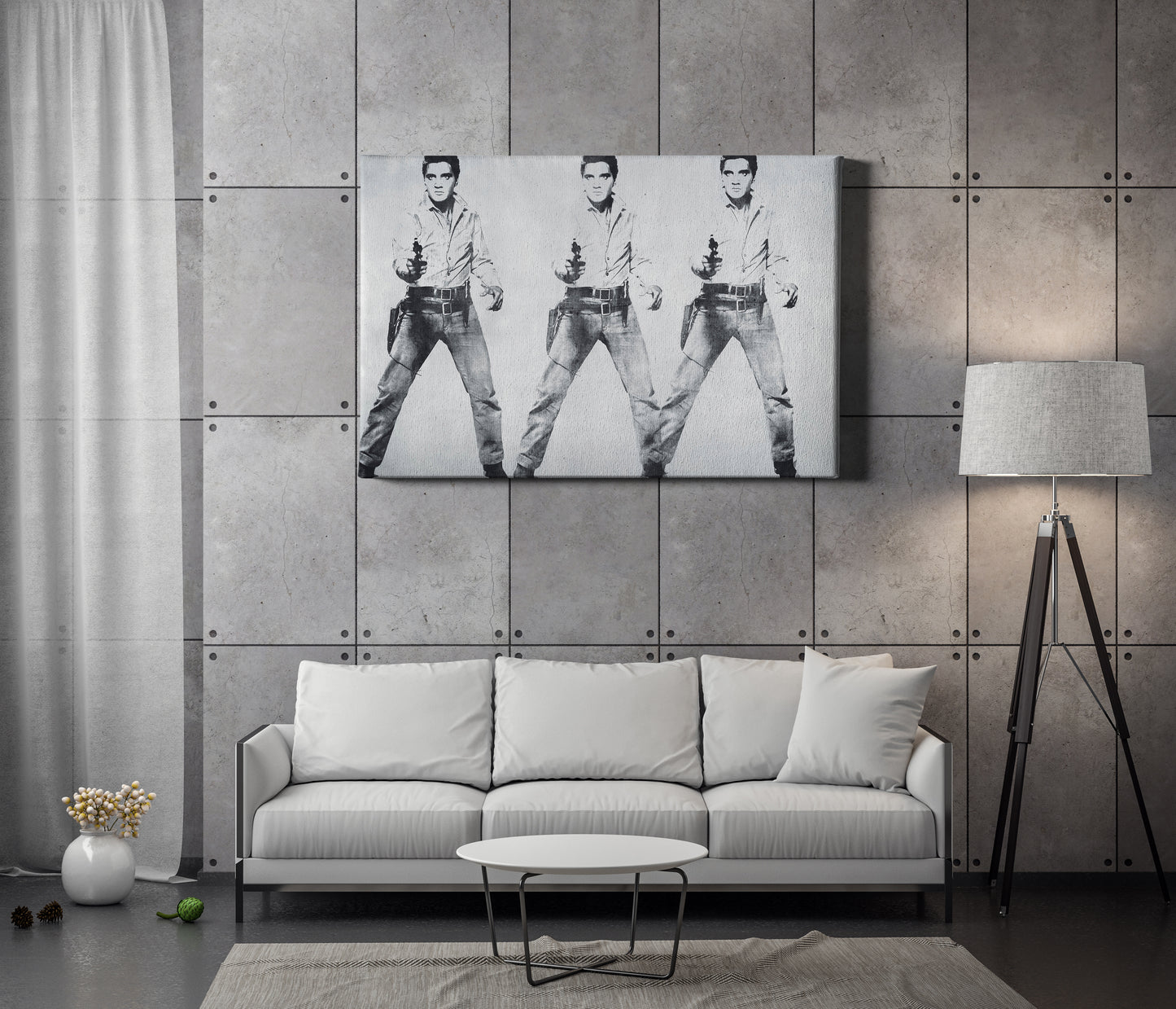 Elvis Presley Poster Triple Black and White Canvas Wall Art Home Decor Framed Art