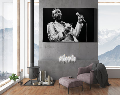 Marvin Gaye Poster Black and White Singer Canvas Wall Art Home Decor Framed Art