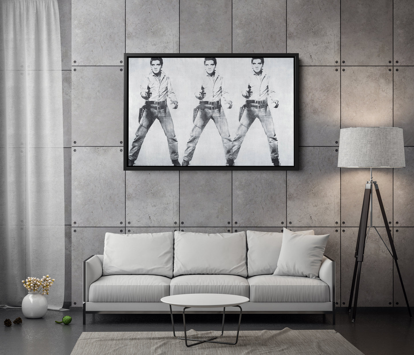 Elvis Presley Poster Triple Black and White Canvas Wall Art Home Decor Framed Art