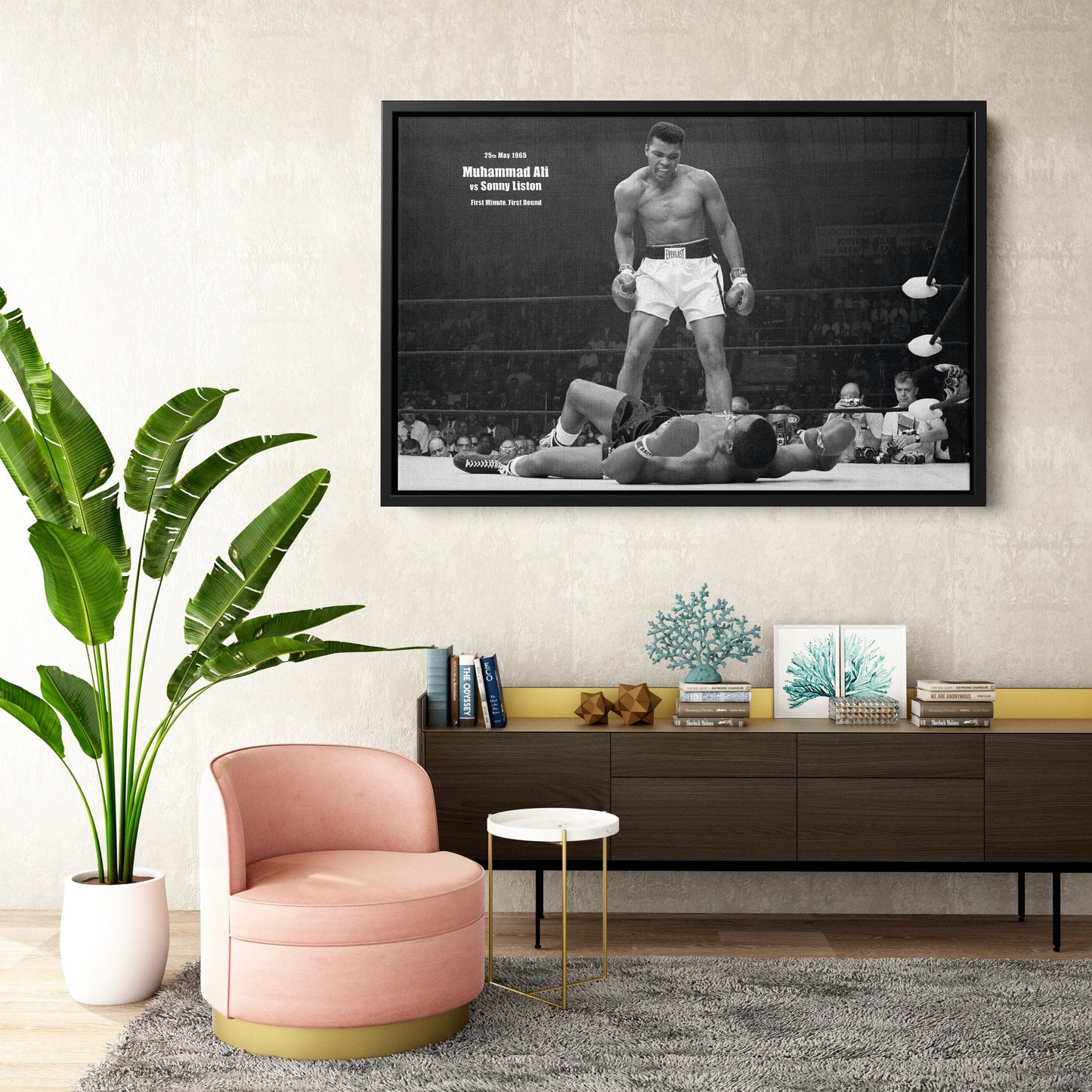 Muhammad Ali and Sonny Liston Knock Out Poster Black and White Boxing Wall Art Home Decor Hand Made Canvas Print