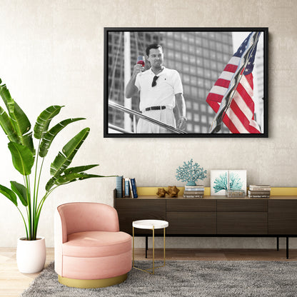 The Wolf of Wall Street with American Flag Canvas Wall Art Home Decor Framed Art