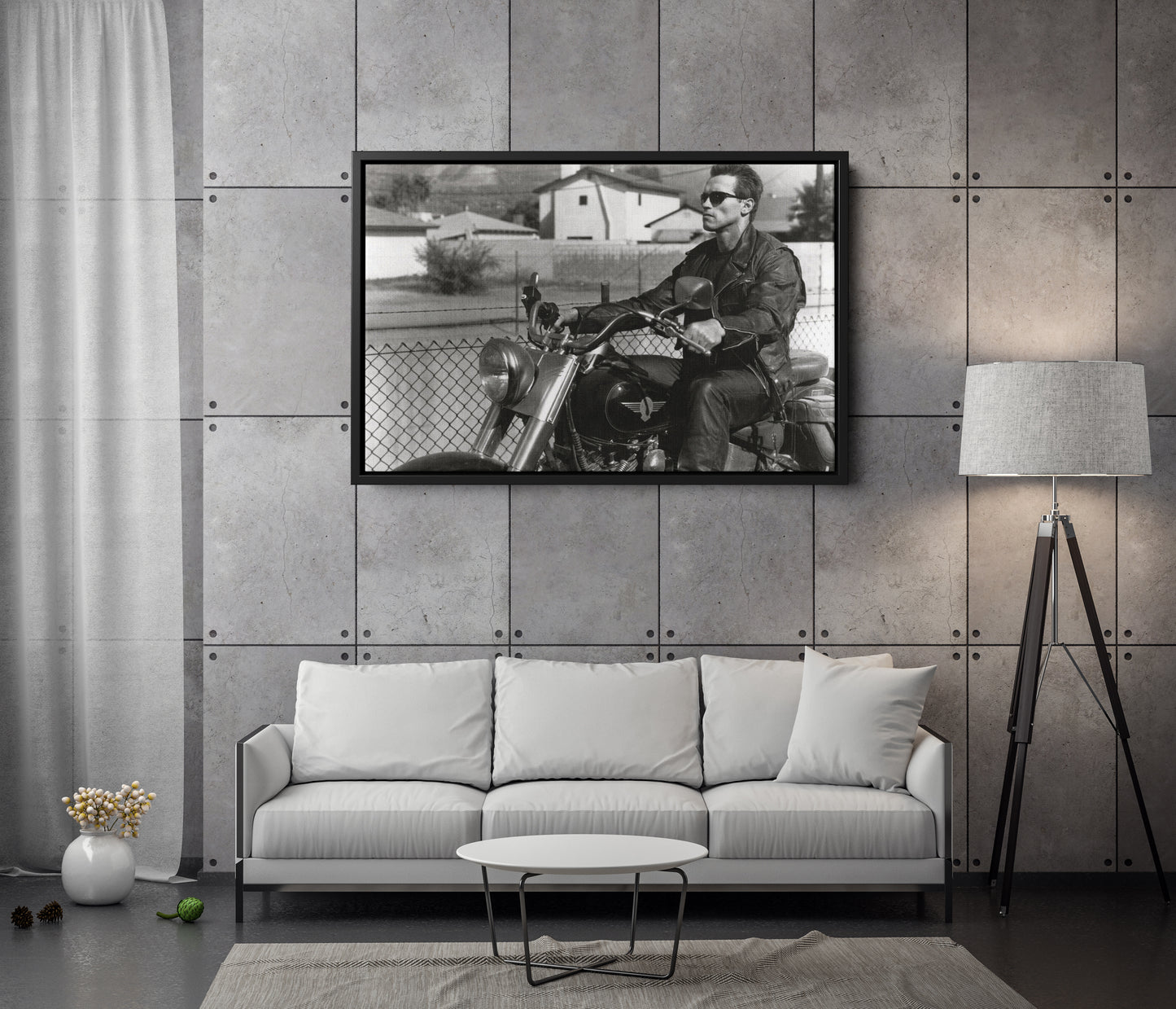 Arnold Schwarzenegger Poster Terminator Movie Scene Morotcycle Canvas Wall Art Home Decor Framed Art