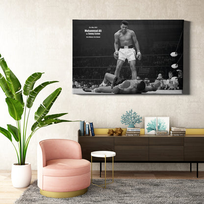 Muhammad Ali and Sonny Liston Knock Out Poster Black and White Boxing Wall Art Home Decor Hand Made Canvas Print