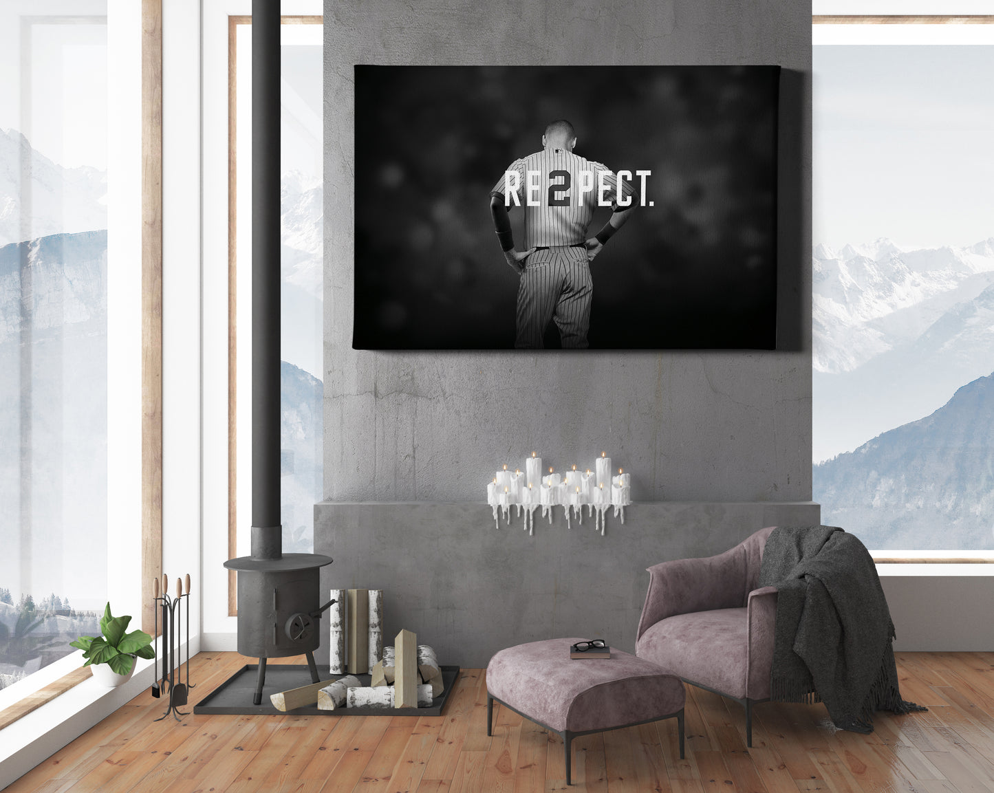 Derek Jeter Poster Black and White Baseball Wall Art Home Decor Hand Made Canvas Print