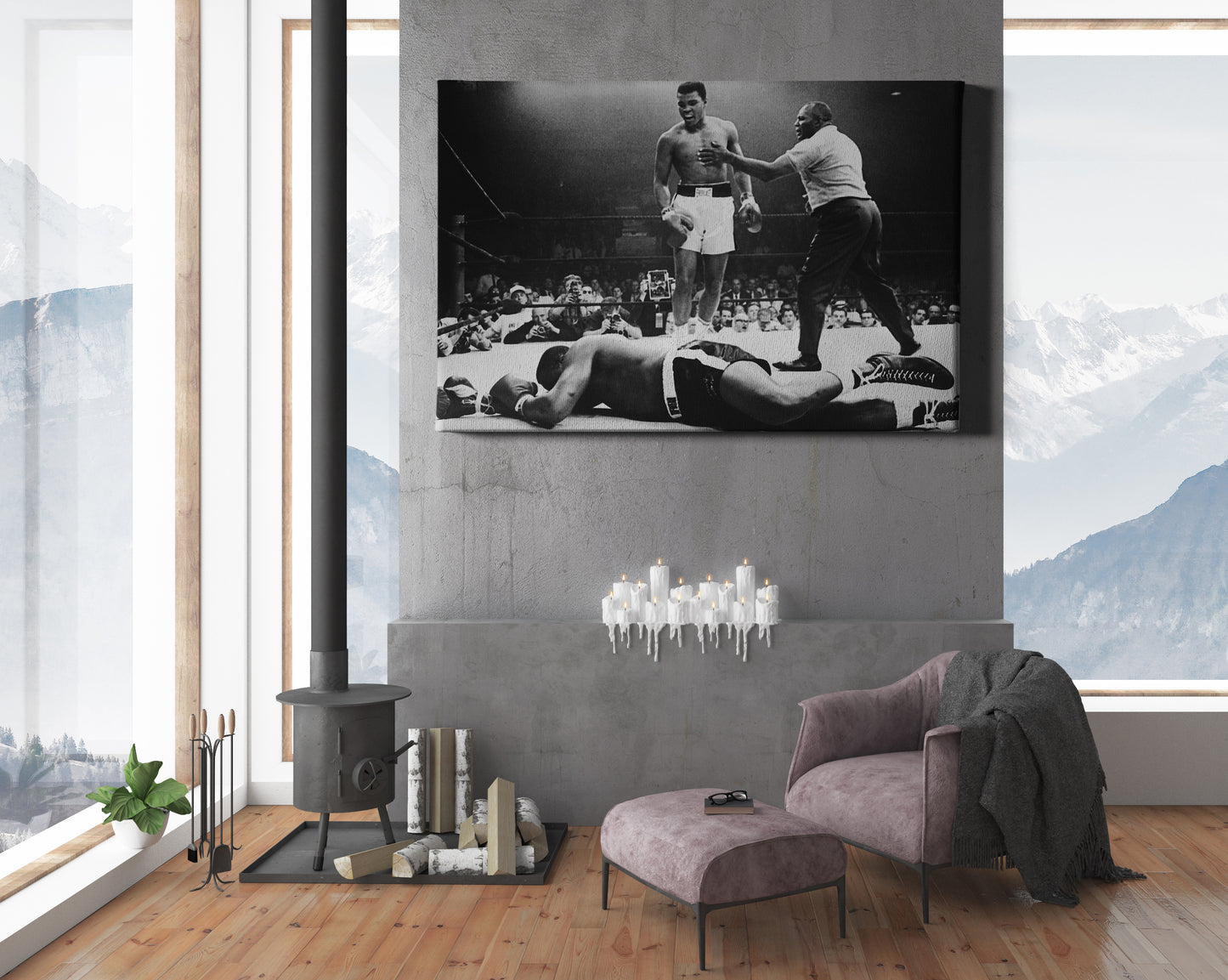 Muhammad Ali Poster Black and White Boxing Knock Out Canvas Wall Art Home Decor Framed Art