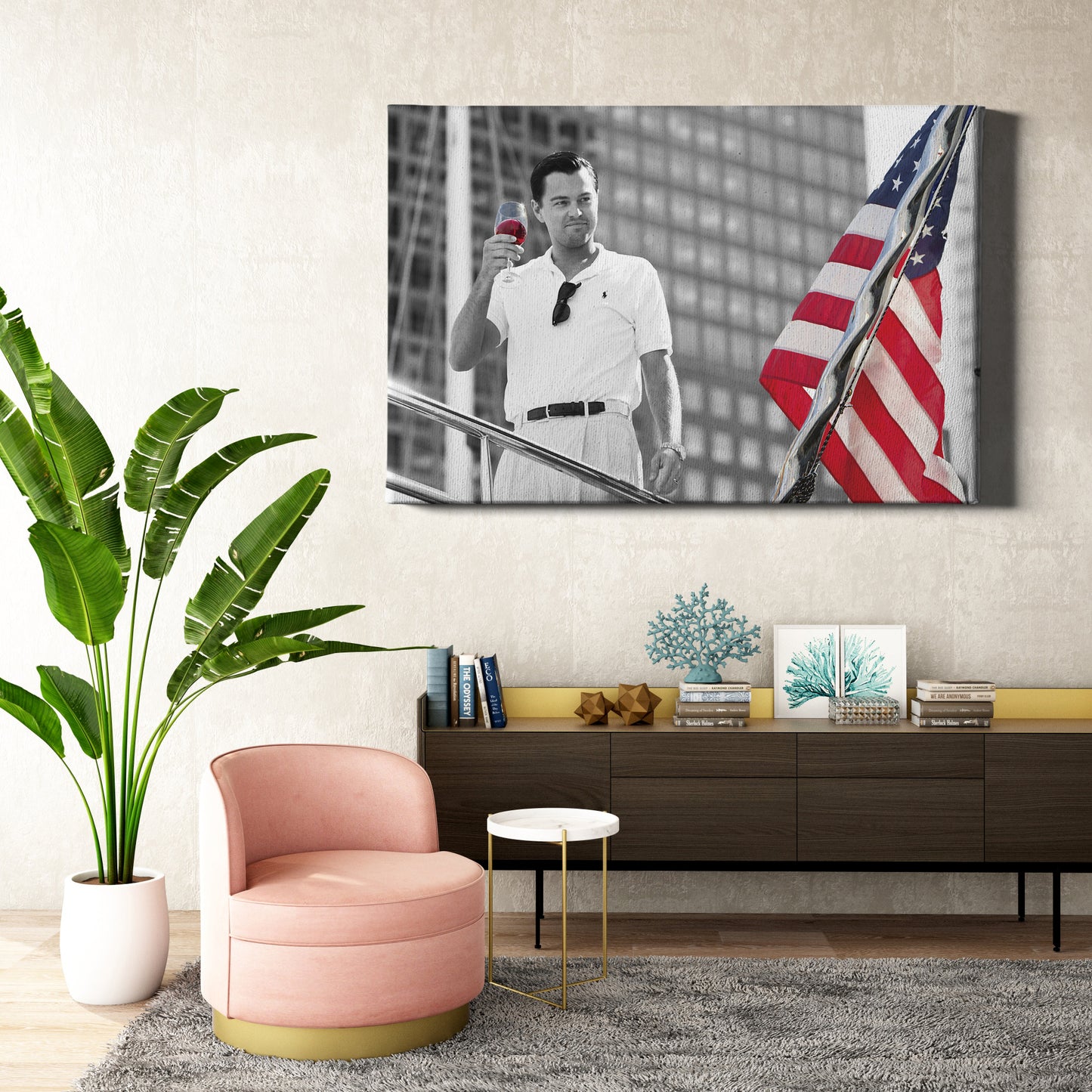 The Wolf of Wall Street with American Flag Canvas Wall Art Home Decor Framed Art