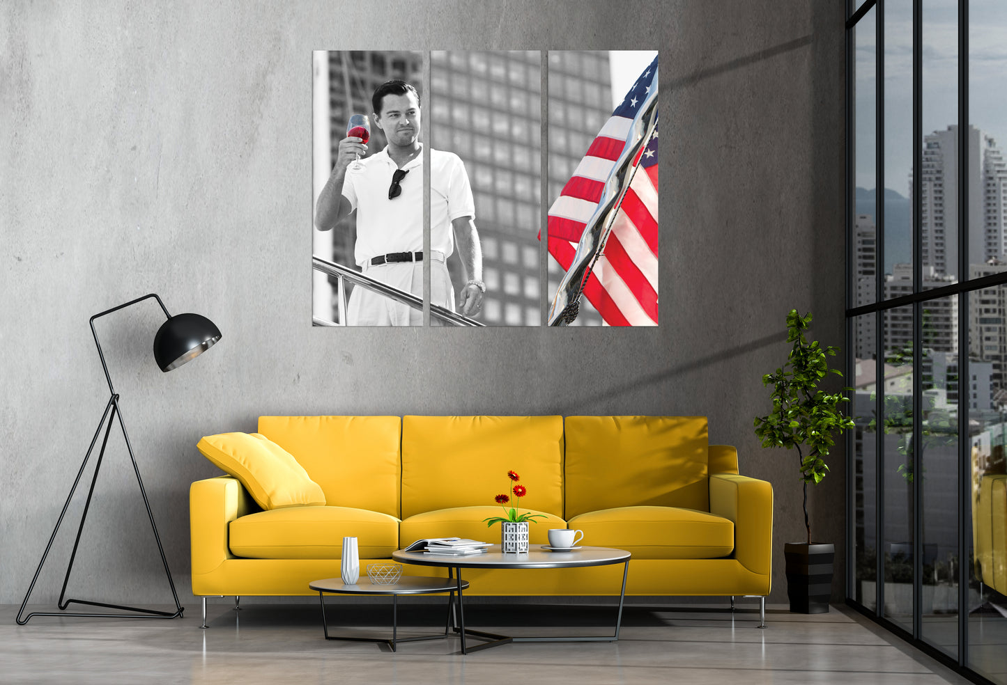 The Wolf of Wall Street with American Flag Canvas Wall Art Home Decor Framed Art