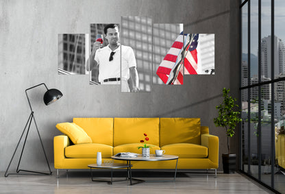 The Wolf of Wall Street with American Flag Canvas Wall Art Home Decor Framed Art