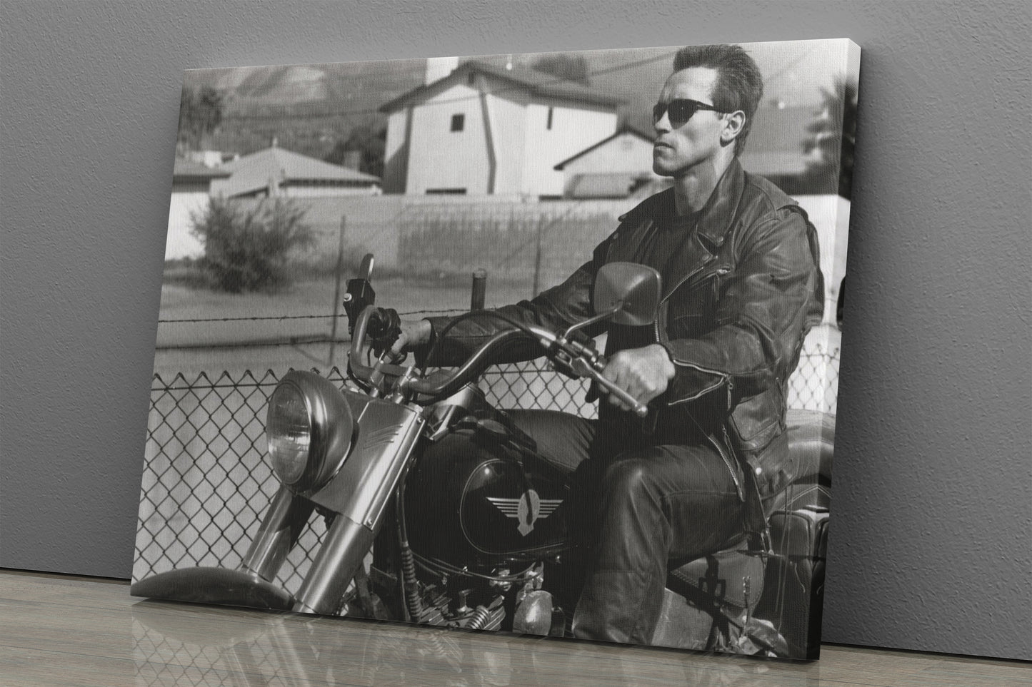 Arnold Schwarzenegger Poster Terminator Movie Scene Morotcycle Canvas Wall Art Home Decor Framed Art