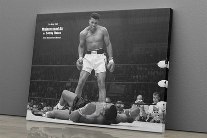 Muhammad Ali and Sonny Liston Knock Out Poster Black and White Boxing Wall Art Home Decor Hand Made Canvas Print