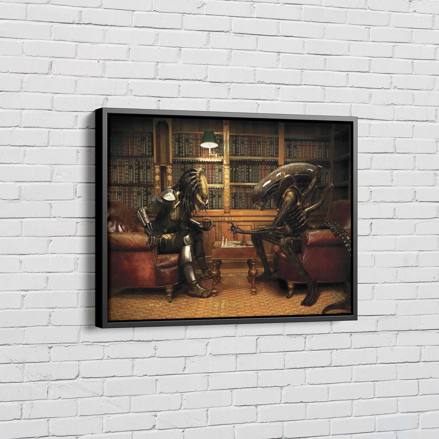 Alien vs Predator Playing Chess Wall Art Home Decor Hand Made Canvas Print