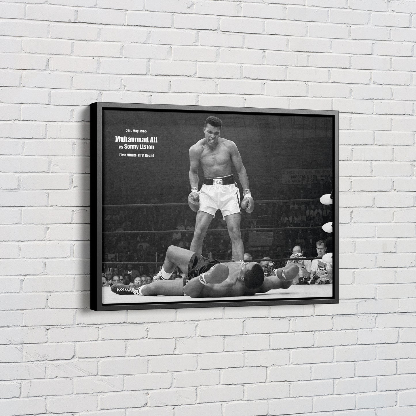 Muhammad Ali and Sonny Liston Knock Out Poster Black and White Boxing Wall Art Home Decor Hand Made Canvas Print