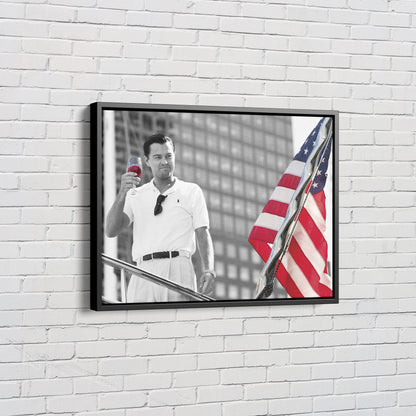 The Wolf of Wall Street with American Flag Canvas Wall Art Home Decor Framed Art