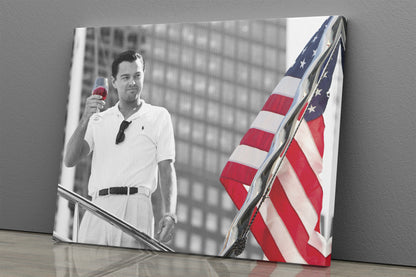 The Wolf of Wall Street with American Flag Canvas Wall Art Home Decor Framed Art