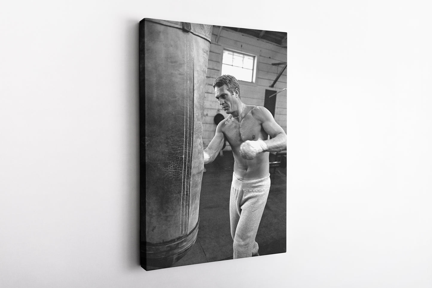 Steve McQueen Poster Training Boxing Black and White Wall Art Home Decor Hand Made Canvas Print