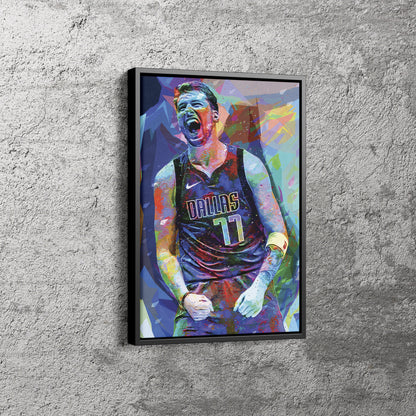 Luka Doncic Pop Art Poster Dallas Mavericks Basketball Canvas Wall Art Home Decor Framed Art
