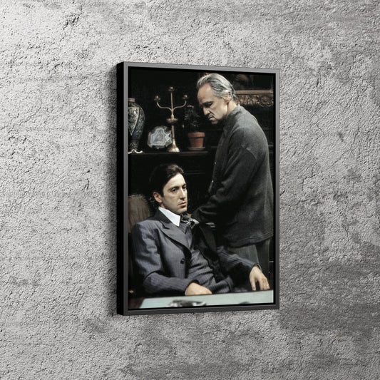 Godfather Poster Marlon Brando and Al Pacino Wall Art Home Decor Hand Made Canvas Print